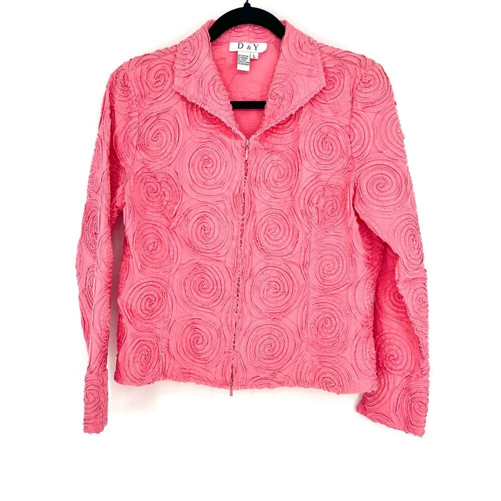 D & Y Pink Spiral Flower Swirls Zip-Up Jacket / Blazer